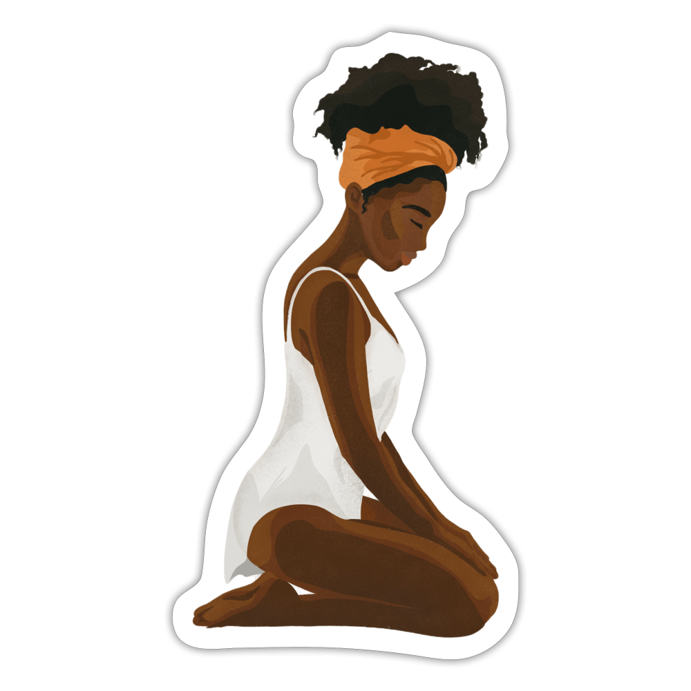 Kneeling Submissive Sticker Black Woman - white matte