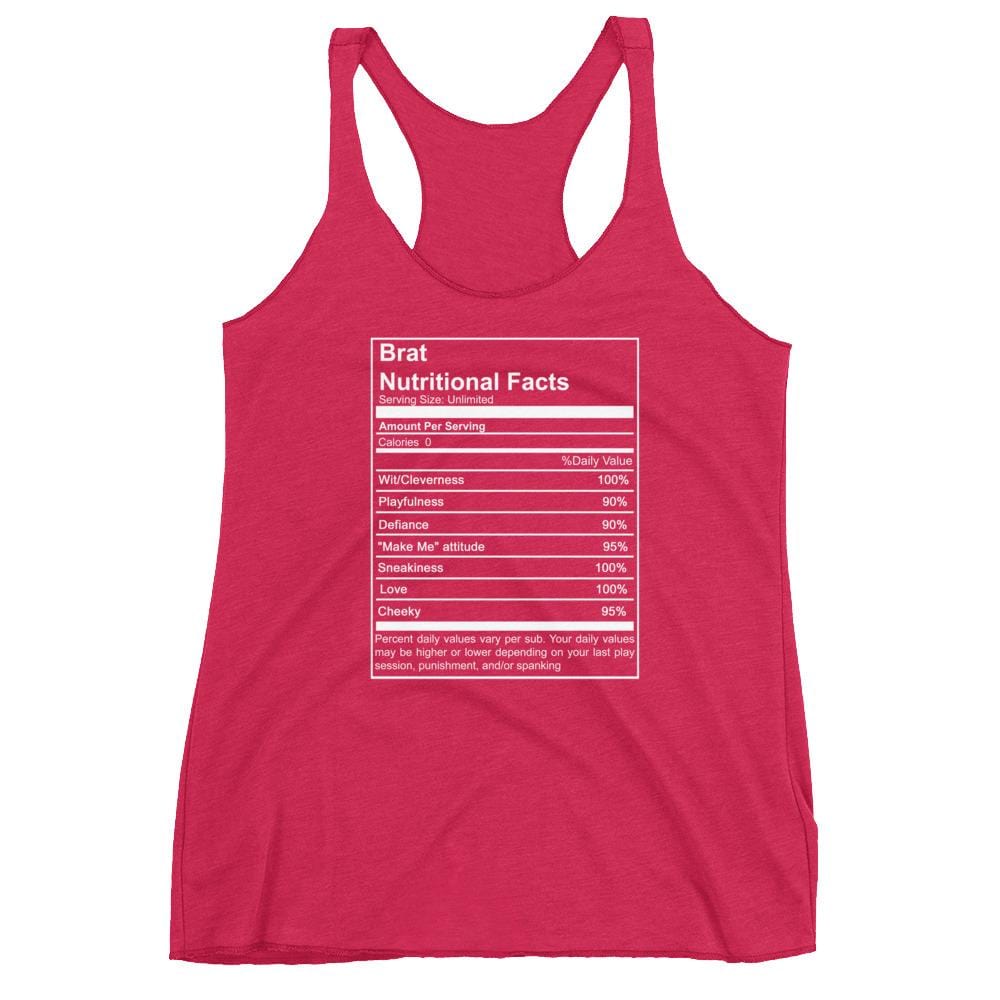 Brat Nutritional Facts (Women's Racerback Tank) (White Lettering)