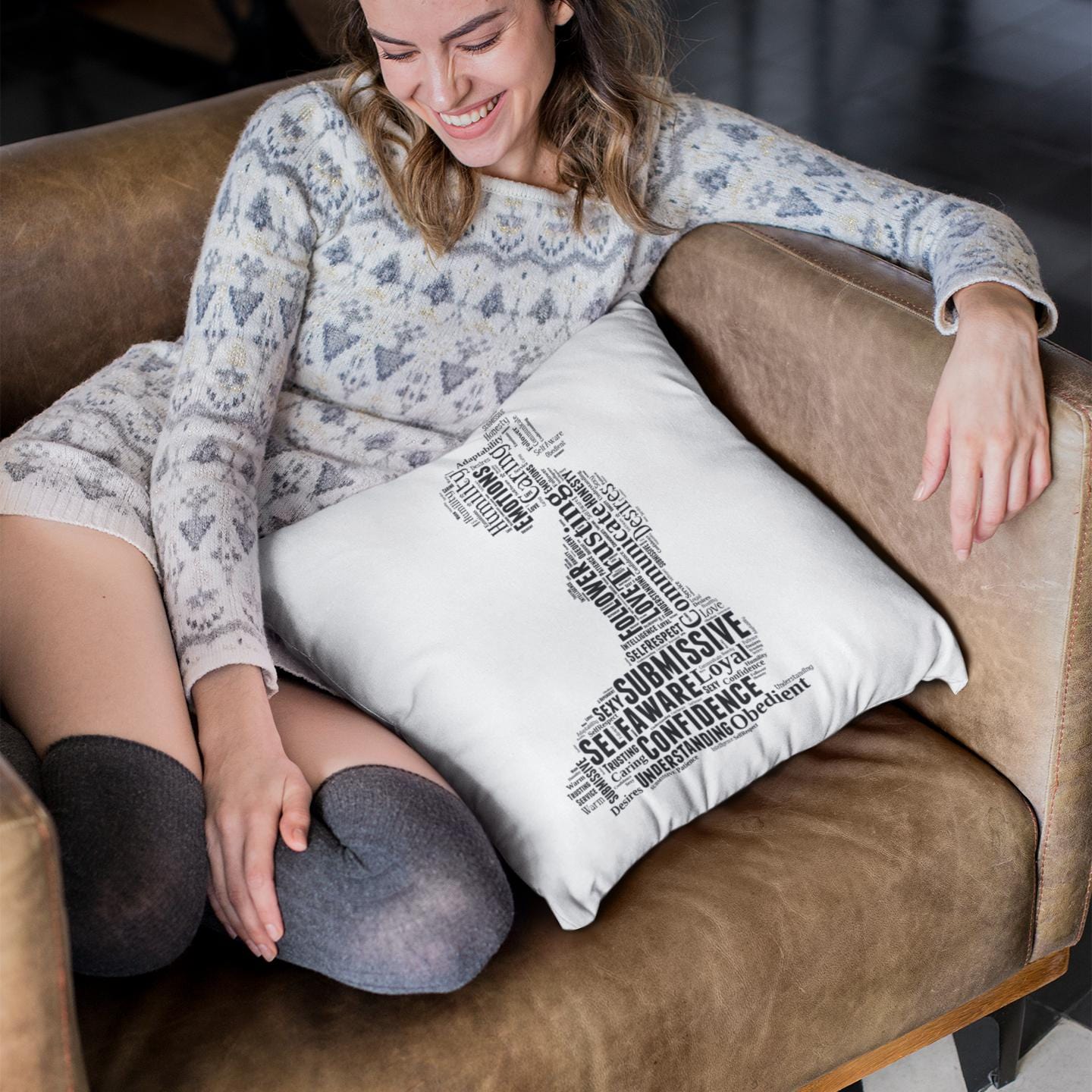Kneeling Submissive - Female (Square Pillow)