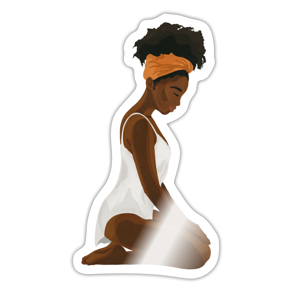 Kneeling Submissive Sticker Black Woman - white glossy