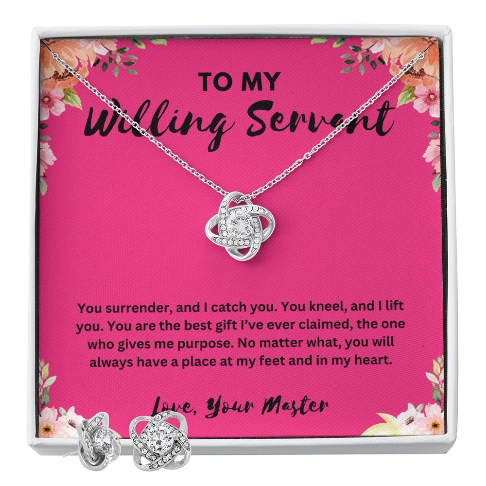 "To My Willing Servant" Love Knot Necklace & Earring Set