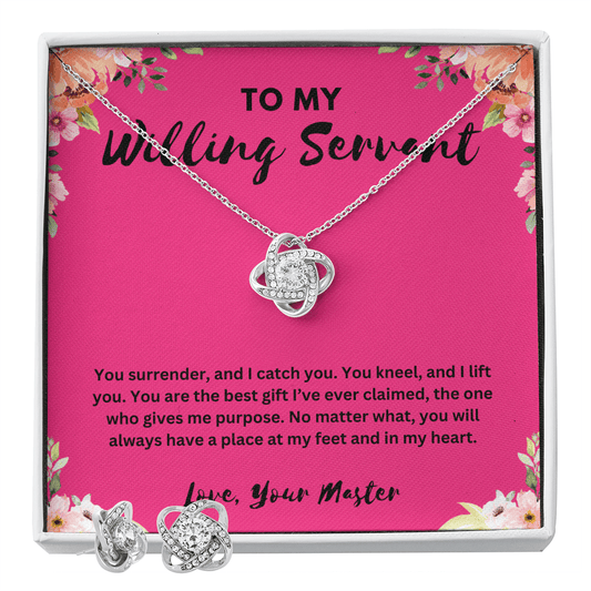 "To My Willing Servant" Love Knot Necklace & Earring Set