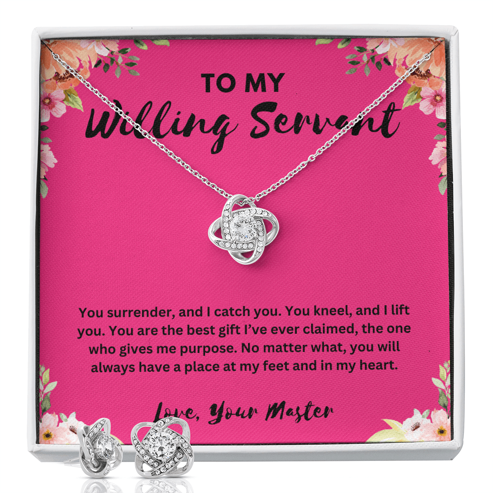 "To My Willing Servant" Love Knot Necklace & Earring Set