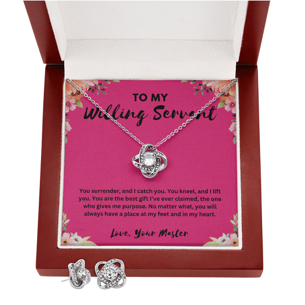 "To My Willing Servant" Love Knot Necklace & Earring Set