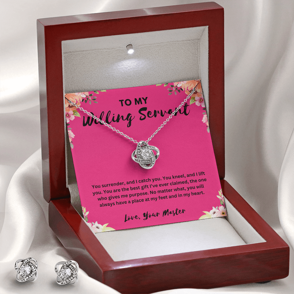 "To My Willing Servant" Love Knot Necklace & Earring Set