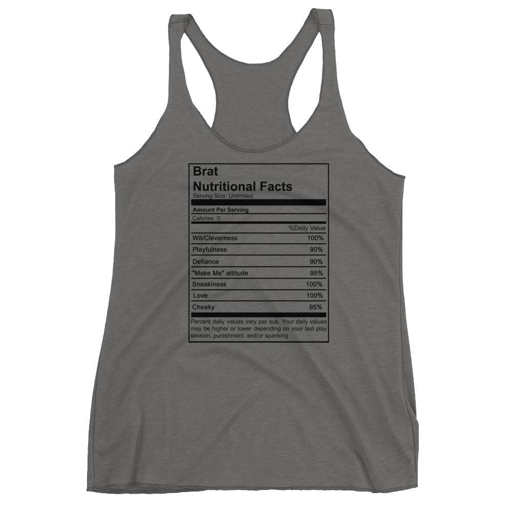 Brat Nutritional Facts (Women's Racerback Tank) (Black Lettering)