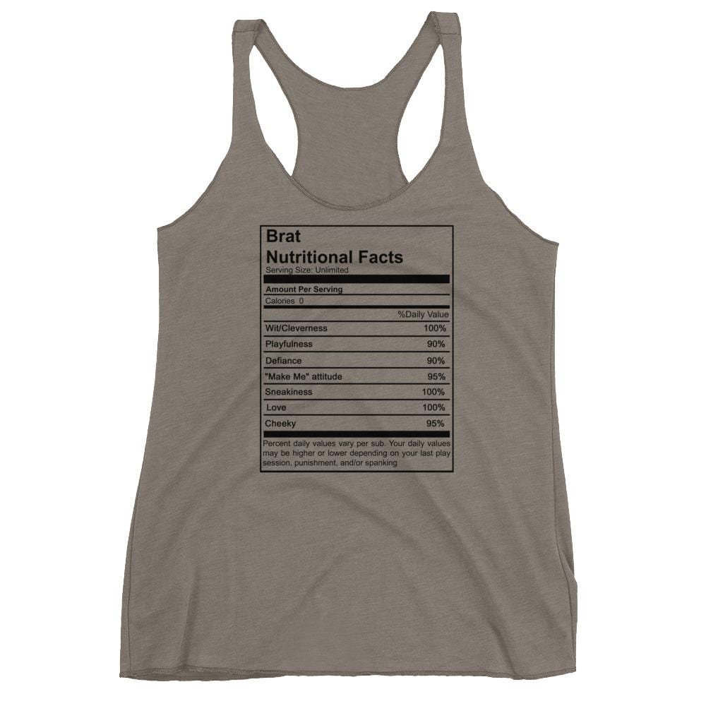 Brat Nutritional Facts (Women's Racerback Tank) (Black Lettering)