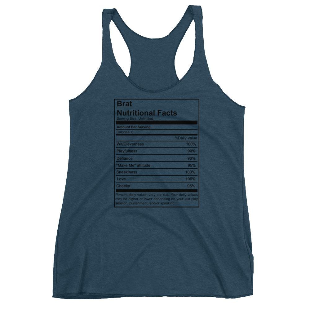 Brat Nutritional Facts (Women's Racerback Tank) (Black Lettering)