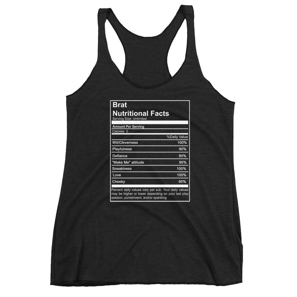 Brat Nutritional Facts (Women's Racerback Tank) (White Lettering)