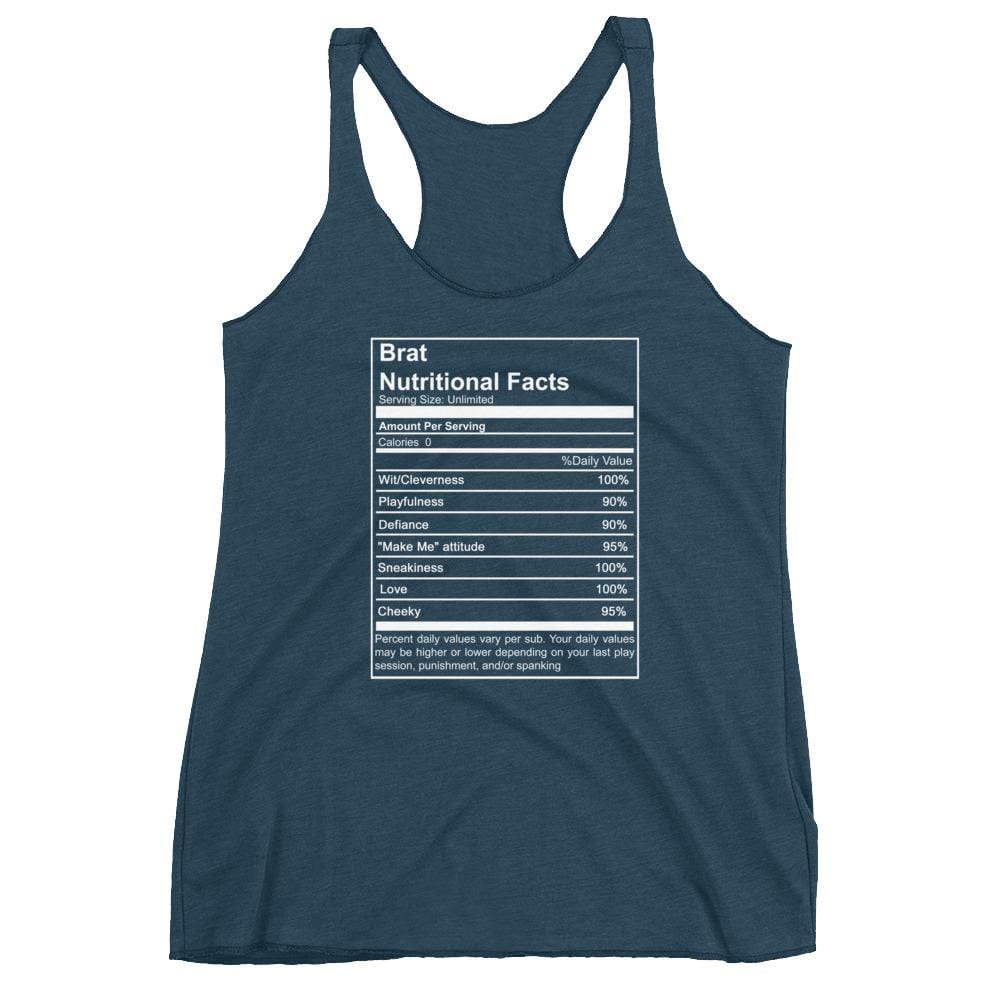 Brat Nutritional Facts (Women's Racerback Tank) (White Lettering)