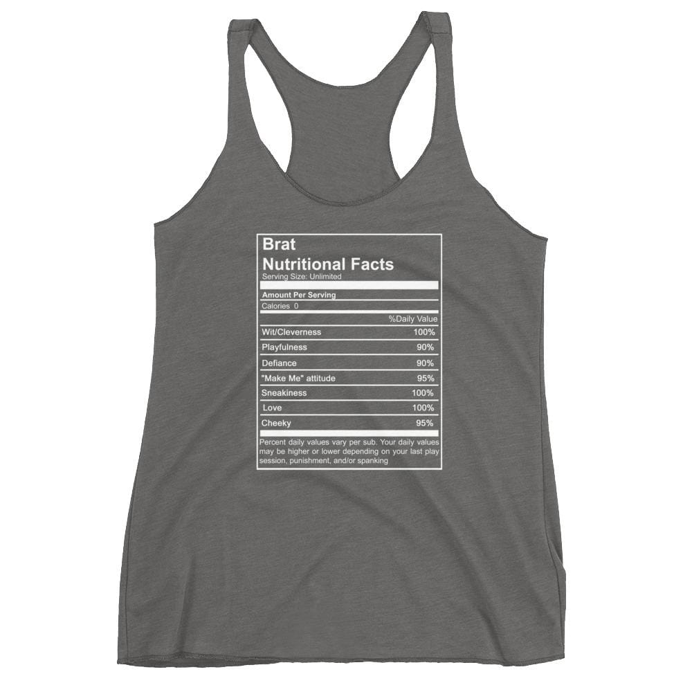 Brat Nutritional Facts (Women's Racerback Tank) (White Lettering)