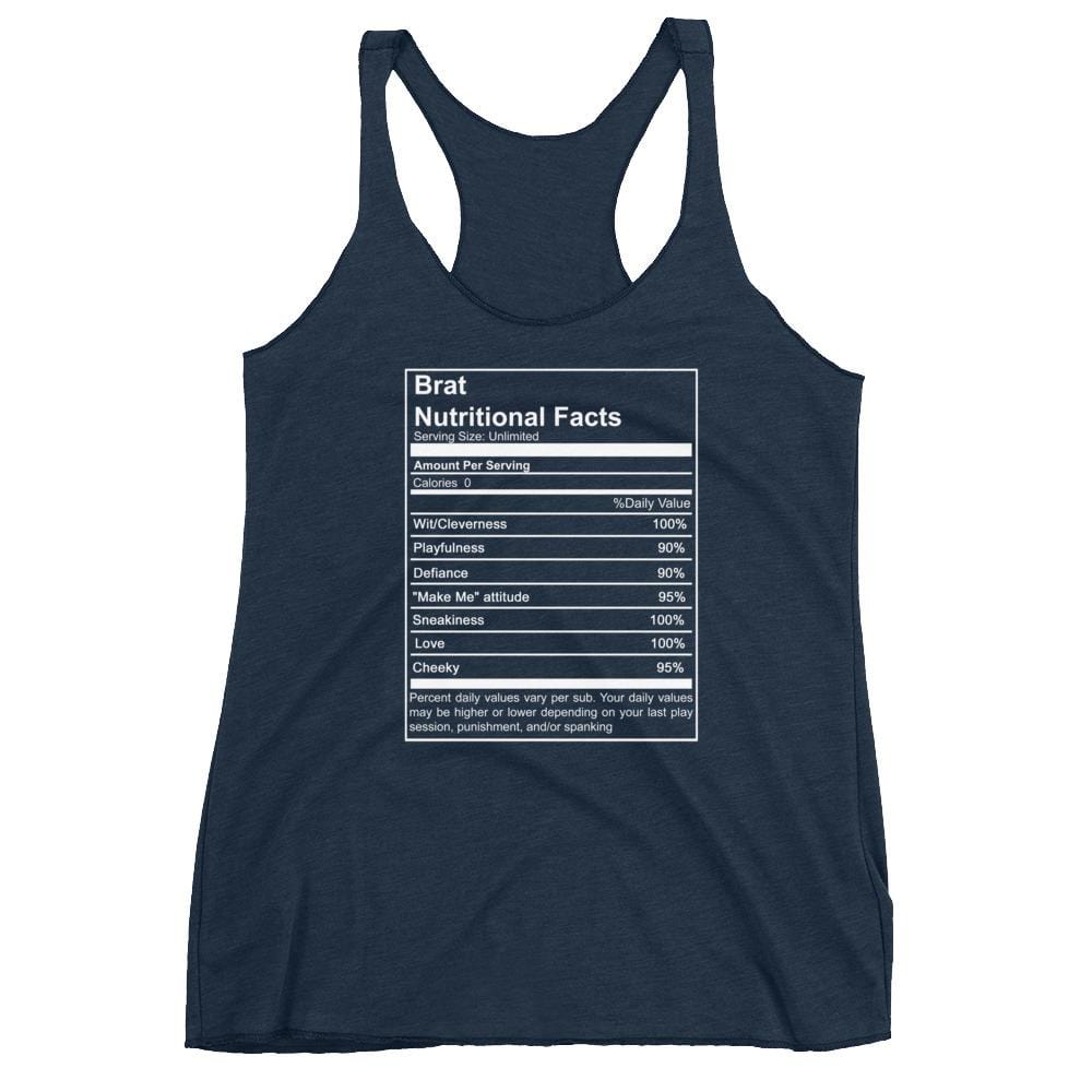 Brat Nutritional Facts (Women's Racerback Tank) (White Lettering)