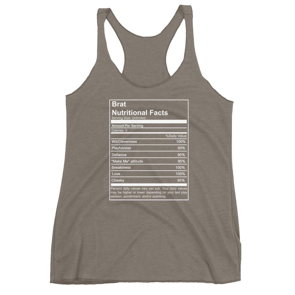 Brat Nutritional Facts (Women's Racerback Tank) (White Lettering)