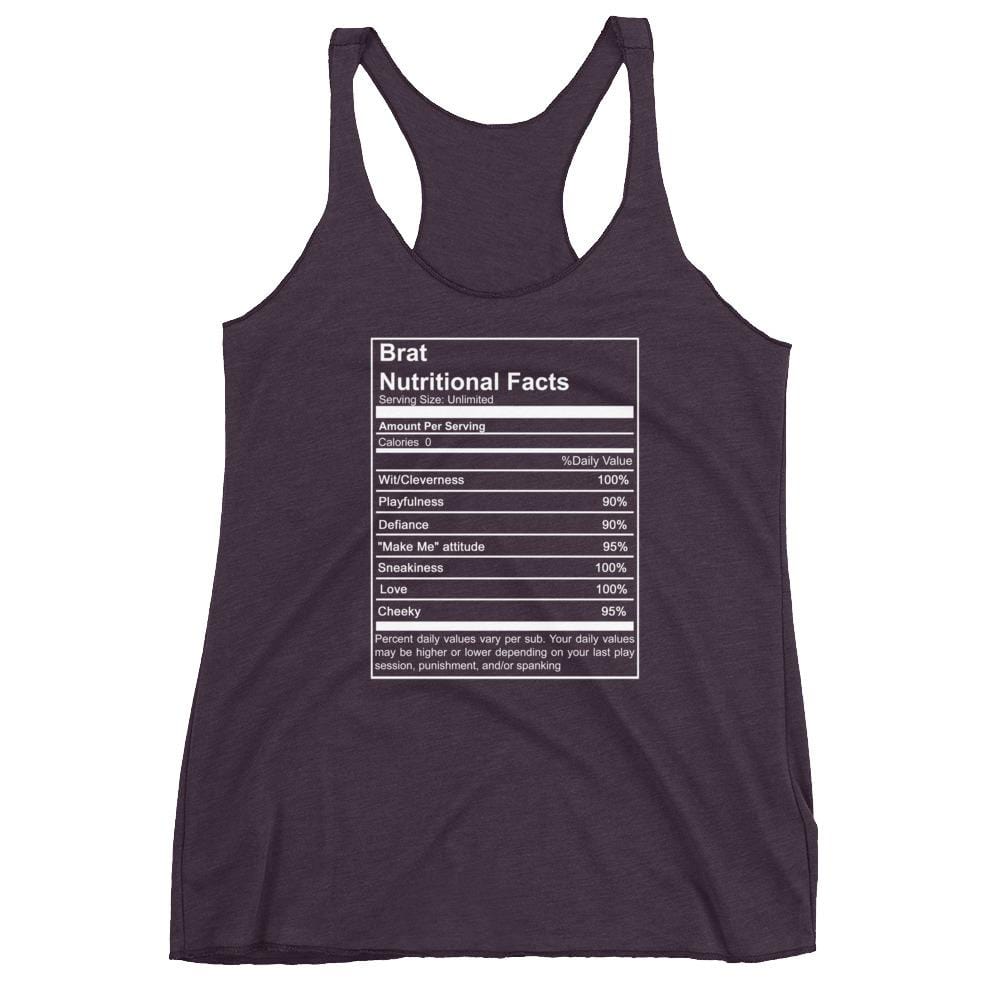 Brat Nutritional Facts (Women's Racerback Tank) (White Lettering)