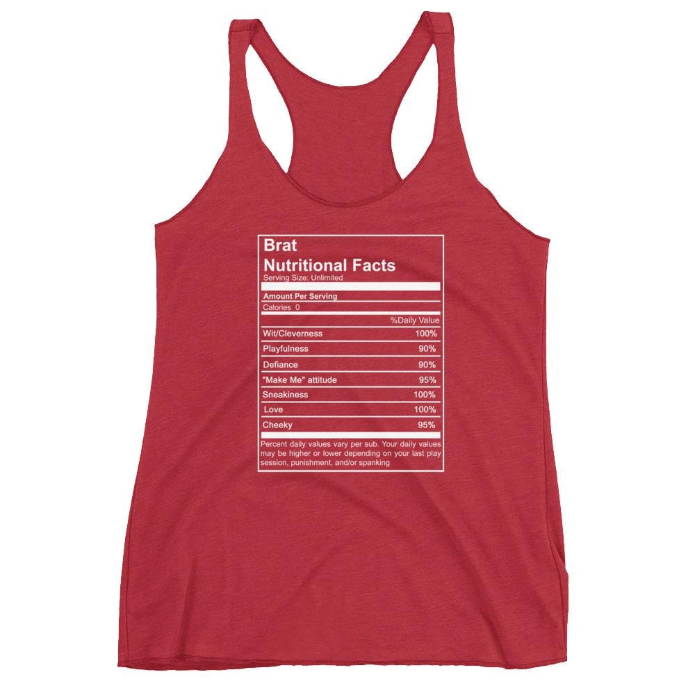 Brat Nutritional Facts (Women's Racerback Tank) (White Lettering)
