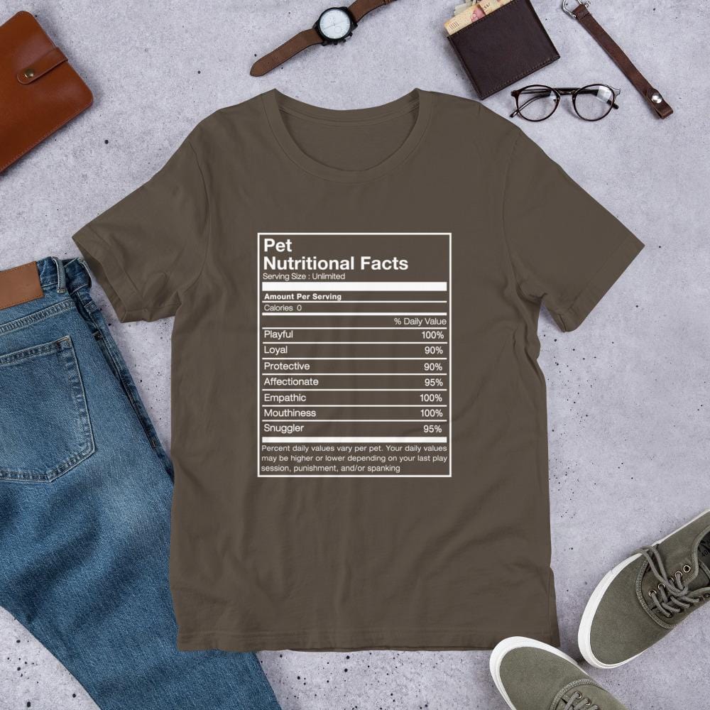 Pet Nutritional Facts T-Shirt (Unisex) (White Lettering)