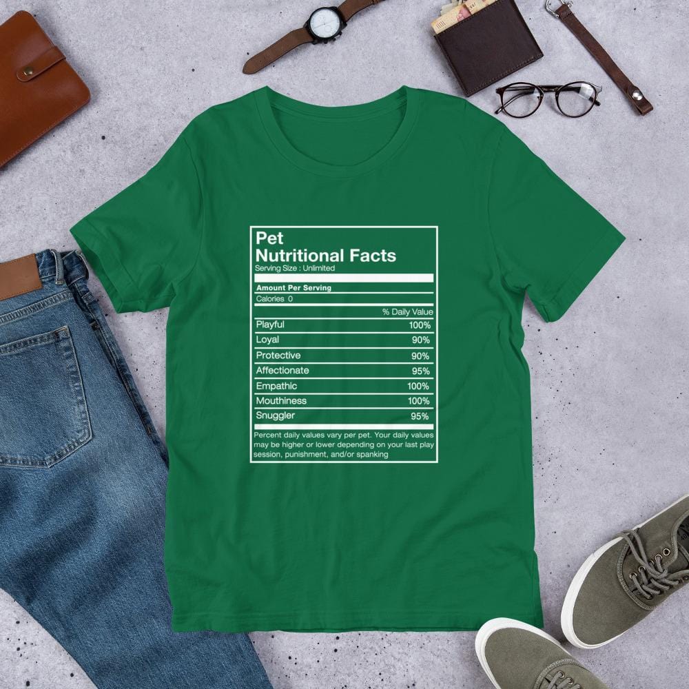 Pet Nutritional Facts T-Shirt (Unisex) (White Lettering)
