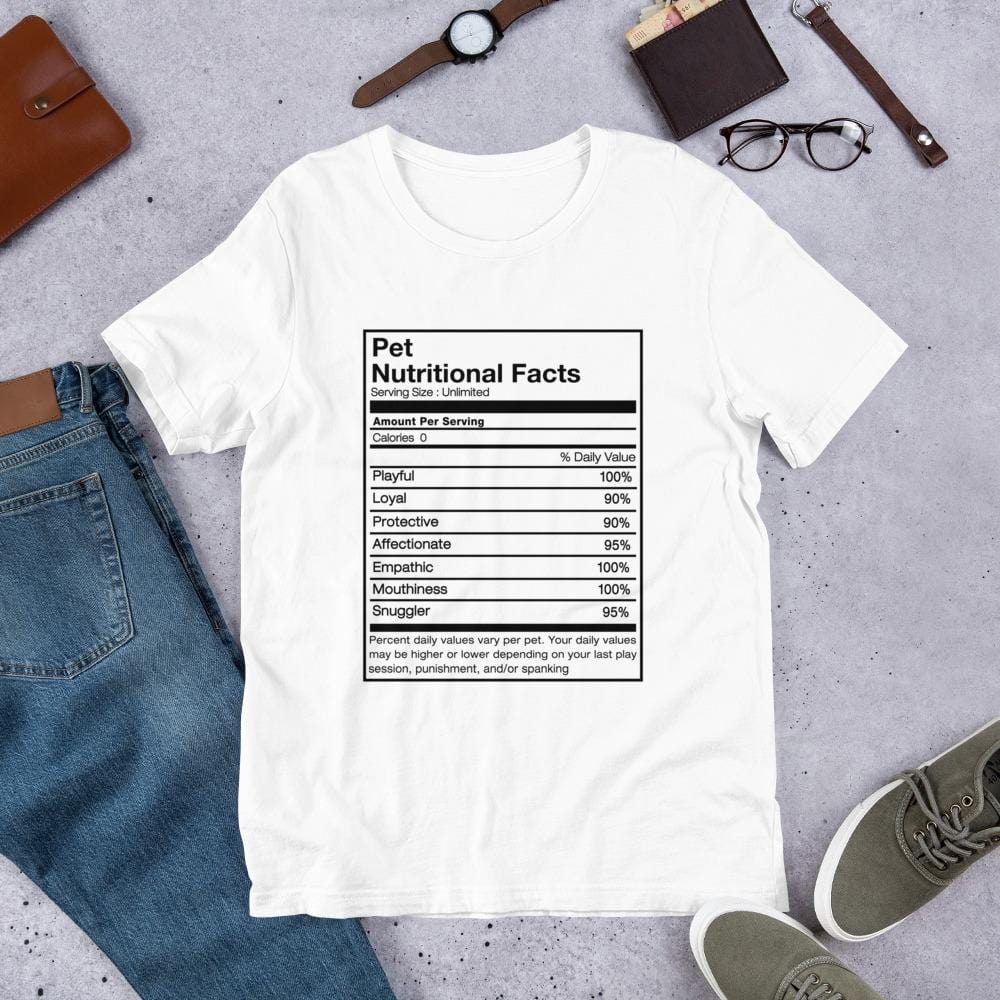 Pet Nutritional FactsT-Shirt (Unisex) (Black Lettering)