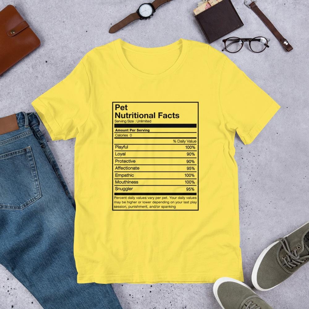Pet Nutritional FactsT-Shirt (Unisex) (Black Lettering)